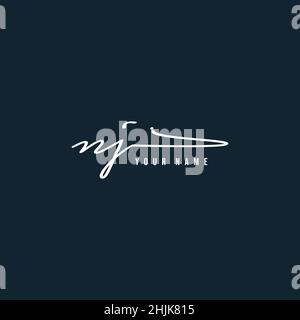 Initial Letter NJ Logo - Hand Drawn Signature Style Logo - Simple Vector Logo in Signature Style for Initials Stock Vector
