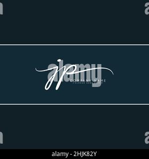 Initial Letter JP Logo - Hand Drawn Signature Style Logo - Simple Vector Logo in Signature Style for Initials Stock Vector