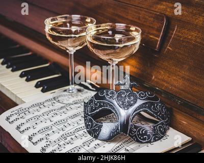 Vintage carnival mask. View from above, close-up Stock Photo