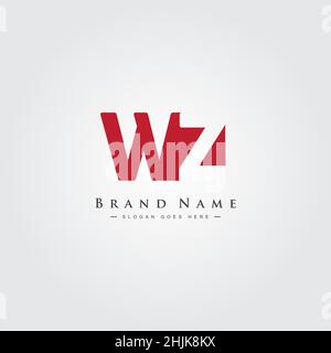 Initial Letter WZ Logo - Simple Business Logo for Alphabet W and Z - Monogram Vector Logo Template for Business Name Initials Stock Vector