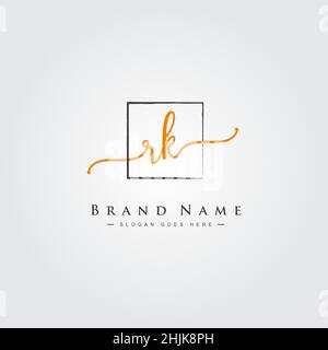 Initial Letter RK Logo - Handwritten Signature Style Logo - Simple Vector Logo in Signature Style for Initials Stock Vector