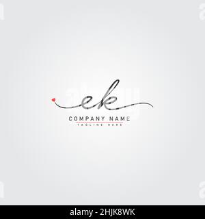 Initial Letter EK Logo - Handwritten Signature Style Logo - Simple Vector Logo in Signature Style for Initials Stock Vector