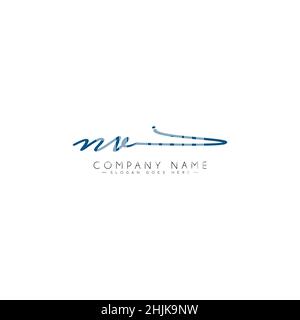 Initial Letter NV Logo - Hand Drawn Signature Logo - Simple Vector Logo in Signature Style for Initials Stock Vector