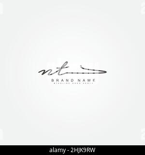Initial Letter NT Logo - Handwritten Signature Style Logo - Simple Vector Logo in Signature Style for Initials Stock Vector