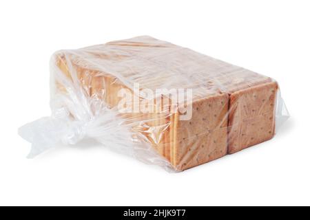 Weight biscuit cookies in a polyethylene bag isolated on a white background Stock Photo