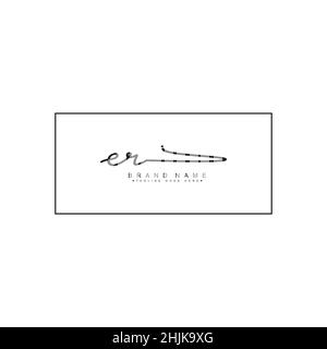 Initial Letter ER Logo - Hand Drawn Signature Logo - Simple Vector Logo in Signature Style for Initials Stock Vector