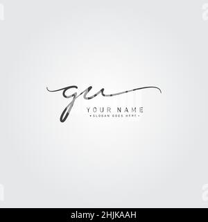 Initial Letter GU Logo - Handwritten Signature Style Logo - Simple Vector Logo in Signature Style for Initials Stock Vector