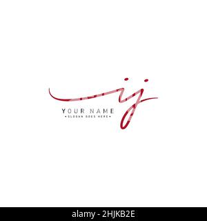 Initial Letter IJ Logo - Hand Drawn Signature Style Logo - Simple Vector Logo in Signature Style for Initials Stock Vector