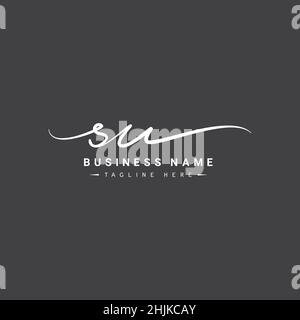 Initial Letter SU Logo - Hand Drawn Signature Style Logo - Simple Vector Logo in Signature Style for Initials Stock Vector