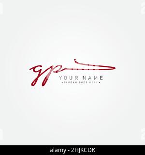 Initial Letter GP Logo - Handwritten Signature Logo - Simple Vector Logo in Signature Style for Initials Stock Vector