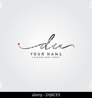 Initial Letter DU Logo - Hand Drawn Signature Style Logo - Simple Vector Logo in Signature Style for Initials Stock Vector