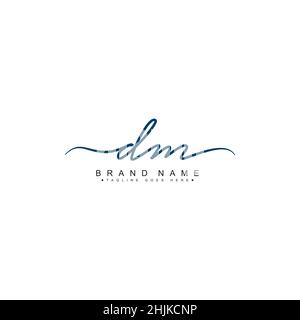 Initial Letter DM Logo - Hand Drawn Signature Logo - Simple Vector Logo in Signature Style for Initials Stock Vector