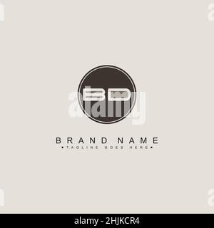 Initial Letter BD Logo - Minimal Business Logo for Alphabet B and D - Monogram Vector Logo Template for Business Name Initials Stock Vector