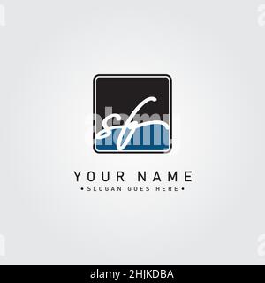 Initial Letter SF Logo - Hand Drawn Signature Style Logo - Simple Vector Logo in Signature Style for Initials Stock Vector