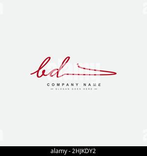 Initial Letter BD Logo - Hand Drawn Signature Style Logo - Simple Vector Logo in Signature Style for Initials Stock Vector