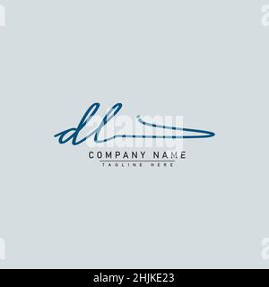 Initial Letter DL Logo - Handwritten Signature Style Logo - Simple Vector Logo in Signature Style for Initials Stock Vector