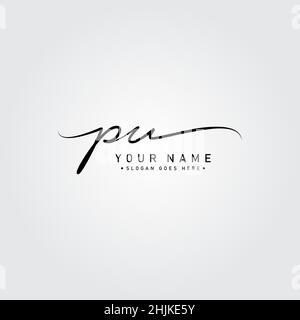 Initial Letter PU Logo - Handwritten Signature Logo - Simple Vector Logo in Signature Style for Initials Stock Vector