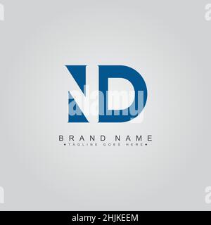 Minimal Business logo for Alphabet ND - Initial Letter N and D Logo - Monogram Vector Logo Template for Business Name Initials Stock Vector