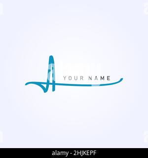 Simple Signature Logo for Initial Letter A in Handwritten Style - Simple Signature Logo in Handwriting style for Business Name Initials Stock Vector