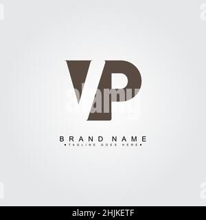 Initial Letter VP Logo - Minimal Business Logo for Alphabet V and P - Monogram Vector Logo Template for Business Name Initials Stock Vector