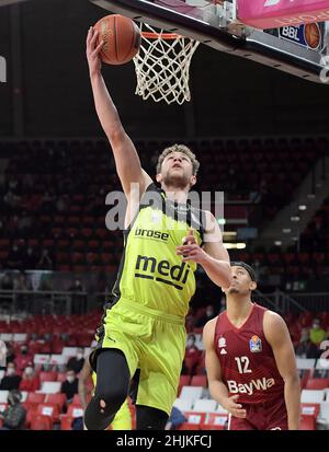 Muenchen, Deutschland (DE), 30 January, 2022. Pictured left to right, Kevin Wohlrath (medi Bayreuth) at the Basketball BBL Bundesliga, FC Bayern Muenchen Basketball - medi Bayreuth. Credit: Eduard Martin/Alamy Live News Stock Photo