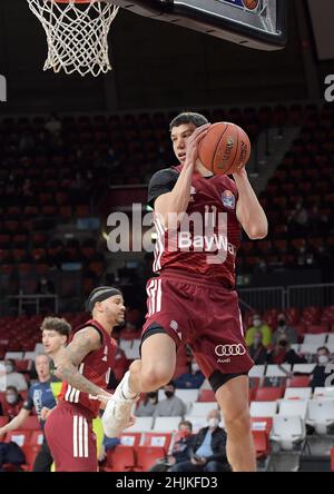 Muenchen, Deutschland (DE), 30 January, 2022. Pictured left to right, Vladimir Lucic (FC Bayern Basketball) at the Basketball BBL Bundesliga, FC Bayern Muenchen Basketball - medi Bayreuth. Credit: Eduard Martin/Alamy Live News Stock Photo