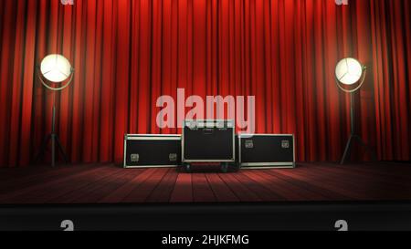 Virtual music stage 3D rendering background. Ideal for music shows, live events or performances.A CG backdrop suitable on VR tracking system stage set Stock Photo