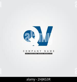 Initial Letter QV Logo - Minimal Business Logo for Alphabet Q and V - Monogram Vector Logo Template for Business Name Initials Stock Vector