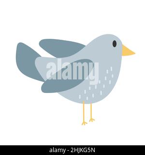 Cute blue bird animal - cartoon vector in hand drawn simple style on white Stock Vector