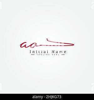 Initial Letter AO Logo - Hand Drawn Signature Logo - Simple Vector Logo in Signature Style for Initials Stock Vector
