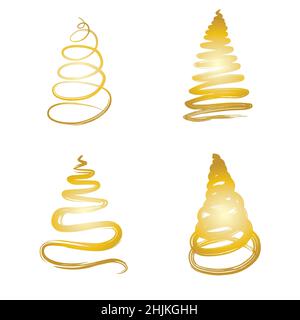 Set of golden Christmas trees silhouettes. Vector isolated gold icon. Stock Vector