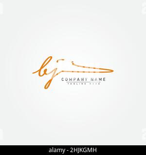 Initial Letter BJ Logo - Hand Drawn Signature Logo - Simple Vector Logo in Signature Style for Initials Stock Vector