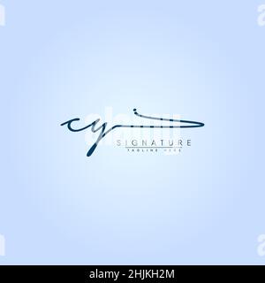 Initial Letter CY Logo - Hand Drawn Signature Style Logo - Minimal Vector Logo for Initials in handwriting style Stock Vector