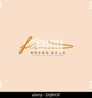 Initial Letter FA Logo - Hand Drawn Signature Logo - Minimal Vector Logo for Initials in handwriting style Stock Vector