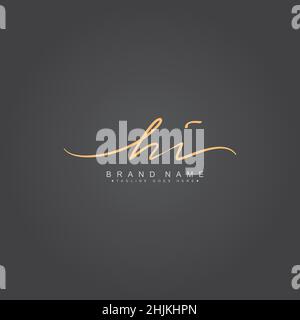 Initial Letter HI Logo - Handwritten Signature Style Logo - Minimal Vector Logo for Initials in handwriting style Stock Vector