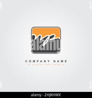 Initial Letter NP Logo - Hand Drawn Signature Style Logo- Minimal Vector Logo for Initials in handwriting style Stock Vector