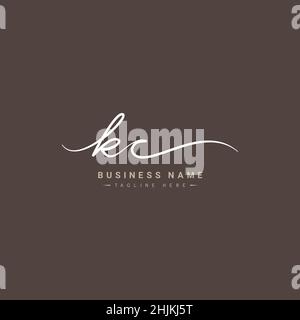 Initial Letter KC Logo - Handwritten Signature Style Logo - Minimal Vector Logo for Initials in handwriting style Stock Vector