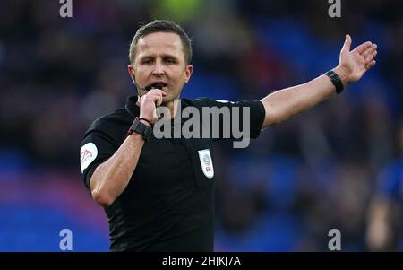 Match referee David Webb during the Sky Bet Championship match at Cardiff City Stadium, Cardiff. Picture date: Sunday January 30, 2022. Stock Photo