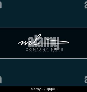 Initial Letter ML Logo - Handwritten Signature Style Logo - Minimal Vector Logo for Initials in handwriting style Stock Vector