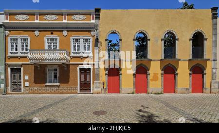 Vernacular architecture-preserved front of demolished house-facade of Neoclassical townhouse. Tavira-Portugal-090 Stock Photo