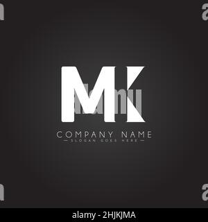 Initial Letter MK Logo - Minimal Business Logo for Alphabet M and K - Monogram Vector Logo Template for Business Name Initials Stock Vector