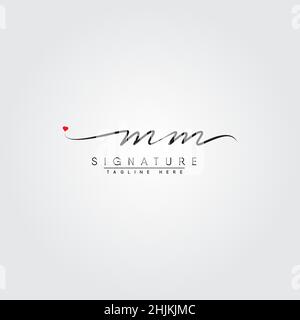 Initial Letter MM Logo - Hand Drawn Signature Logo - Minimal Vector Logo for Initials in handwriting style Stock Vector