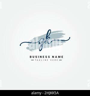 Initial Letter GK Logo - Handwritten Signature Logo - Minimal Vector Logo for Initials in handwriting style Stock Vector