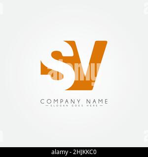 Initial Letter SV Logo - Minimal Business Logo for Alphabet S and V - Monogram Vector Logo Template for Business Name Initials Stock Vector