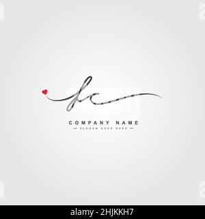 Initial Letter FC Logo - Handwritten Signature Logo - Minimal Vector Logo for Initials in handwriting style Stock Vector