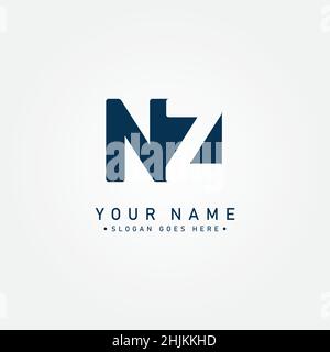 Initial Letter NZ Logo - Minimal Business Logo for Alphabet N and Z - Monogram Vector Logo Template for Business Name Initials Stock Vector
