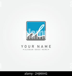 Initial Letter NL Logo - Hand Drawn Signature Style Logo - Minimal Vector Logo for Initials in handwriting style Stock Vector
