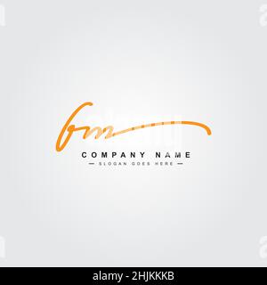 Initial Letter FM Logo - Hand Drawn Signature Style Logo - Minimal Vector Logo for Initials in handwriting style Stock Vector