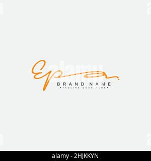 Initial Letter EP Logo - Handwritten Signature Style Logo - Minimal Vector Logo for Initials in handwriting style Stock Vector