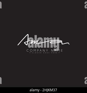 Initial Letter AM Logo - Hand Drawn Signature Style Logo - Minimal Vector Logo for Initials in handwriting style Stock Vector